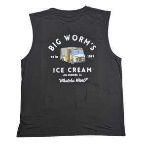 Men's 2XL Big Worm's Ice Cream Graphic Tank Top Black Sleeveless Tee